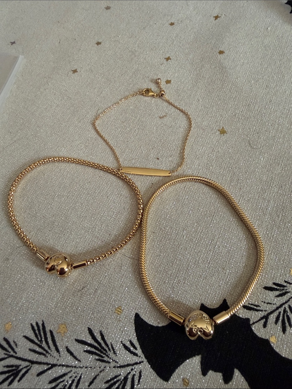 Gold-Tone Women’s Bracelet Set – Bar Chain & Heart Clasp # 6
